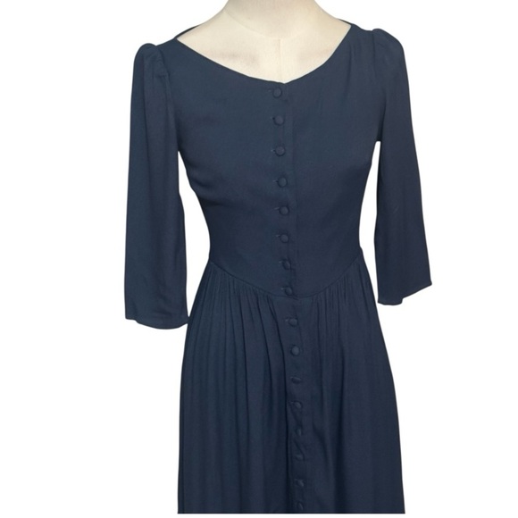 REFORMATION Adair Midi Dress Navy Blue Size 0 Button Up 3/4 Sleeves Work Party - Picture 7 of 10